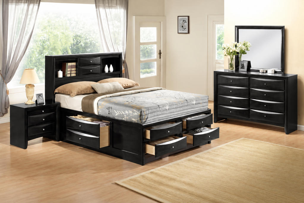 Global Black Bookcase Storage Bedroom Set
