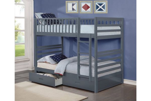 B110G Grey Twin Over Twin Bunk Bed with Storage Drawers – Space-Saving Kids Bunk Bed
