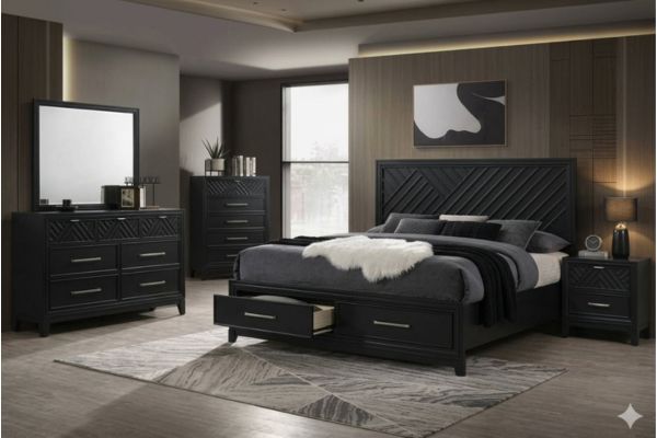 Global Furniture Lattice Storage Bedroom Set - Black