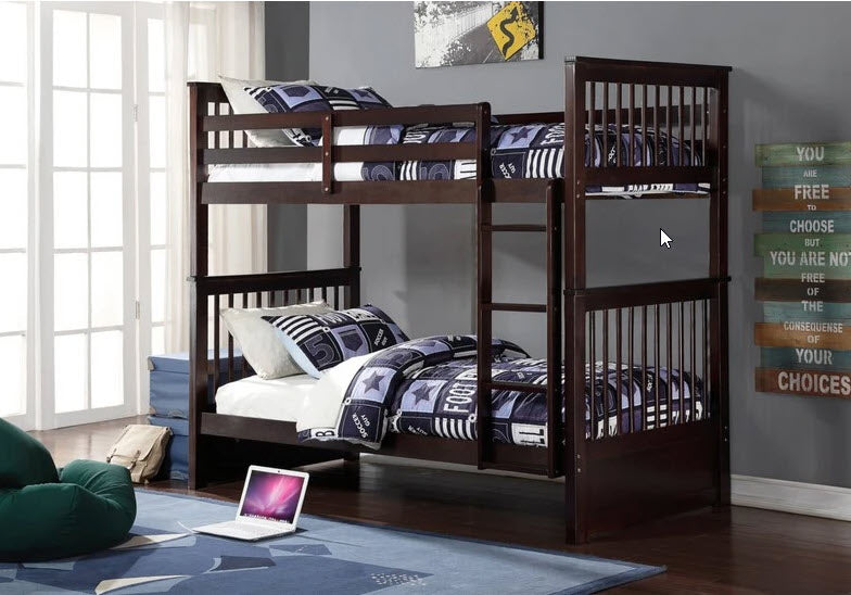 B121 Shaker Single / Single Wood Bunk Bed (4 Colours)