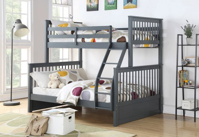 B122 Shaker Single/Double Wood Bunk Bed – Espresso, Grey, Honey or White