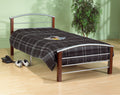 IF127 Silver Metal Platform Bed with Dark Cherry Posts