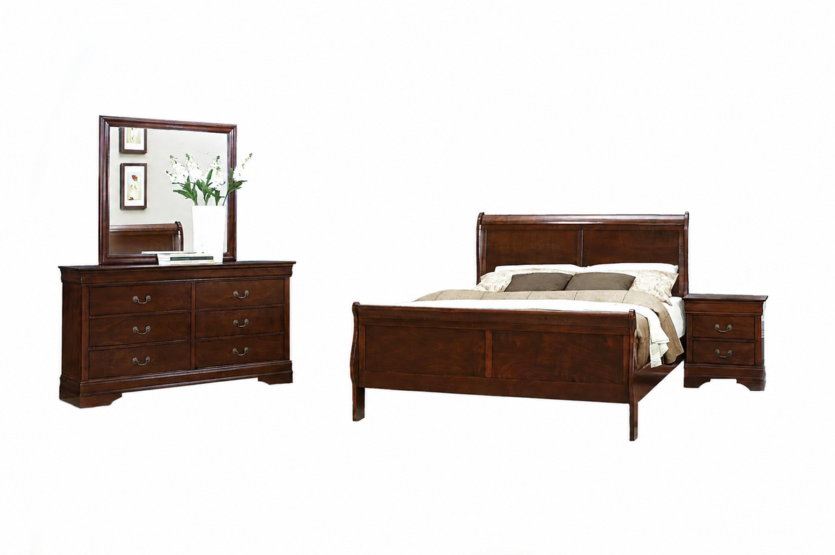 Mazin Louis Philippe Sleigh Bedroom Set – Cherry