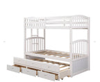 1842 White Twin Over Twin Bunk Bed with Storage Drawers & Trundle – Space-Saving Sleepover Bed
