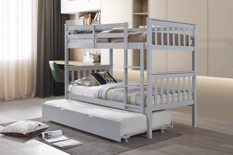 Solid Pine Single Over Single Convertible Bunk Bed – White, Slate or Grey