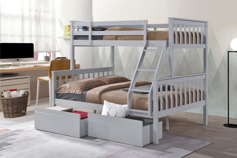 Single Over Double Convertible Solid Pine Bunk Bed – White, Slate or Grey