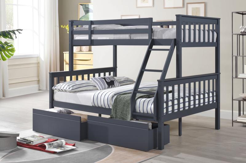 Single Over Double Convertible Solid Pine Bunk Bed – White, Slate or Grey