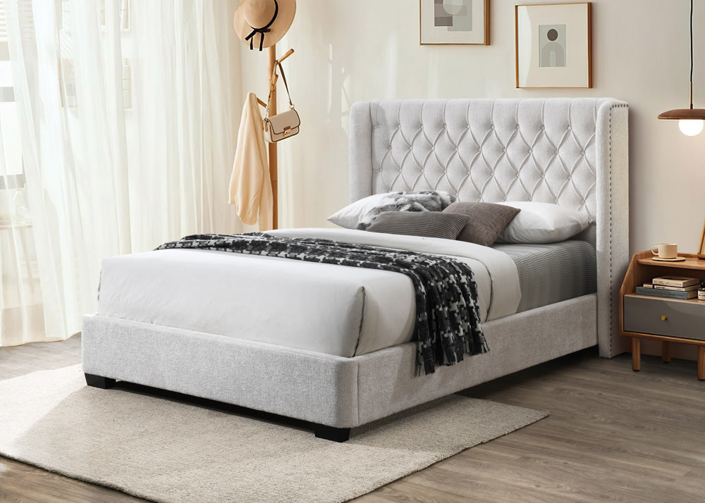 Cozy Off White Upholstered Platform Bed
