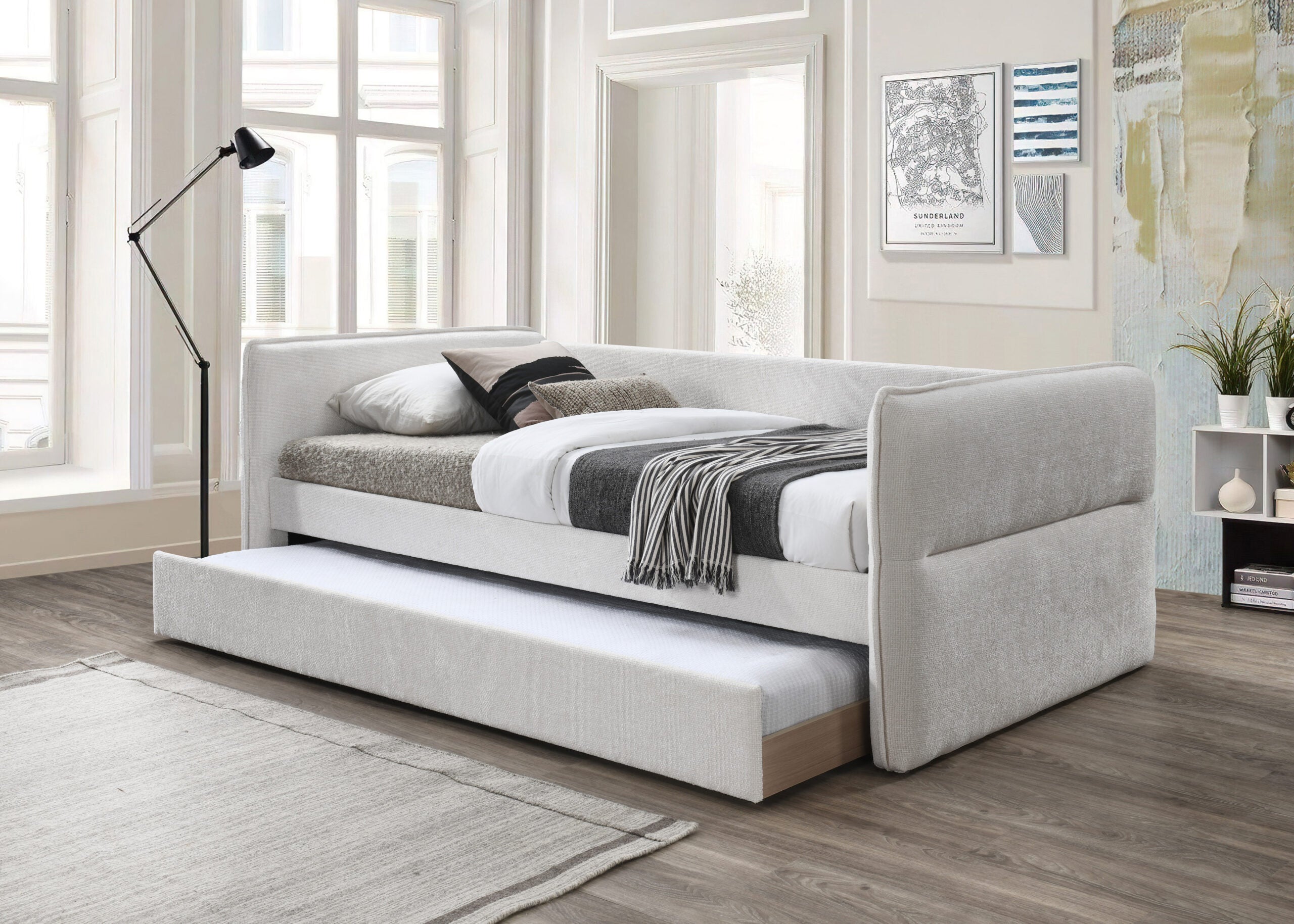Off White Fuzzy Upholstered Daybed