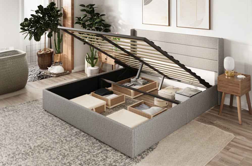 Titus T2160G Grey Linen Hydraulic Lift Storage Platform Bed