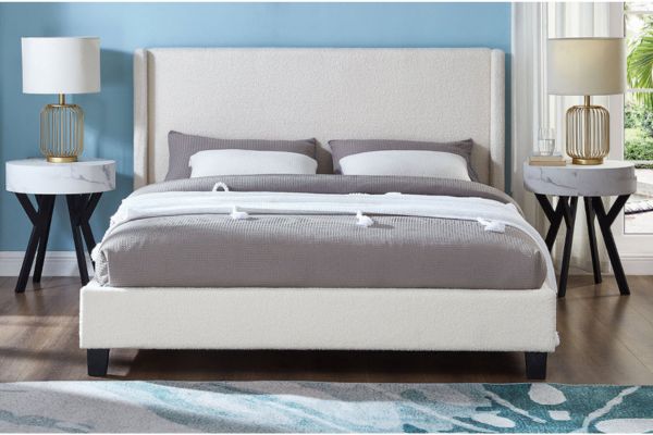 T2192W Off-White Upholstered Platform Bed
