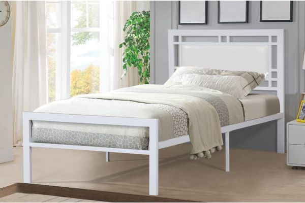 T2201W White Metal Platform Bed