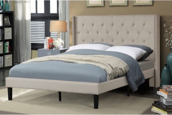 T2352B Beige Upholstered Platform Bed