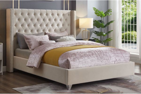 T2380W Off-White Upholstered Platform Bed