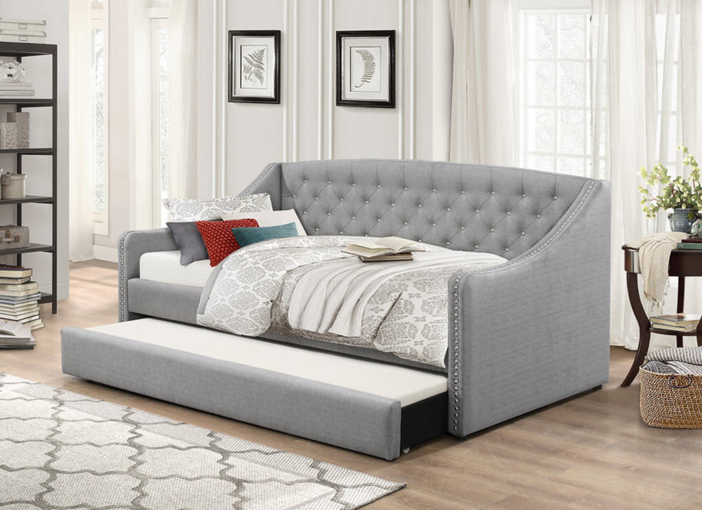 308 Grey Upholstered Daybed with Trundle