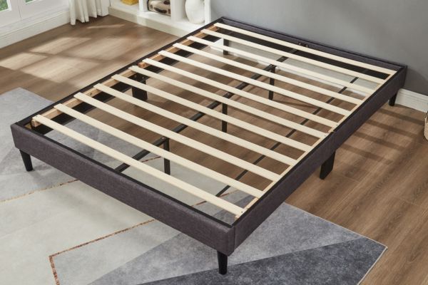 Titus T2430 Grey Linen-Trim Low-Profile Platform Bed