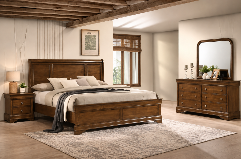 Toffee Brown Panel Bedroom Set – Single, Double, Queen or King Traditional Collection