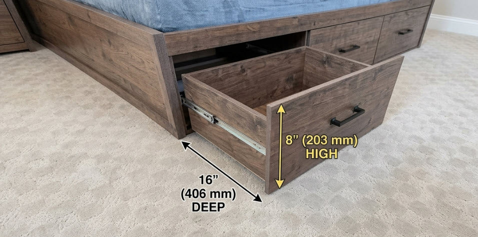 5060 Canadian-Made Storage Platform Bed with Panal Headboard & 6 Drawers
