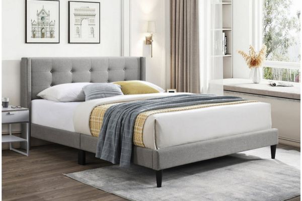 5270 Grey Upholstered Platform Bed