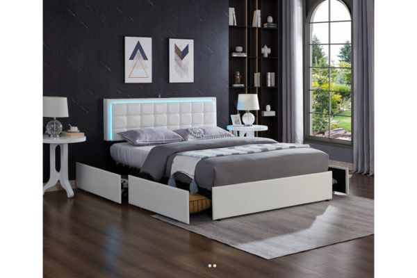5402 White PU Upholstered Platform Bed