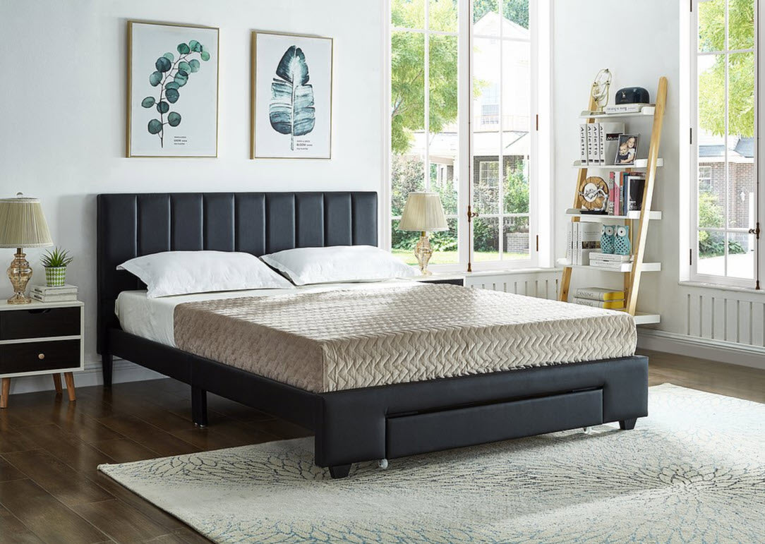 IF5480 Black Platform Bed With Drawer