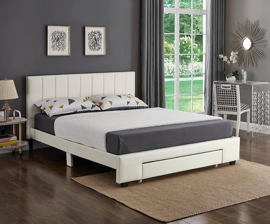 IF5482 White Platform Bed With Drawer