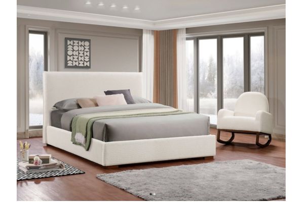 5568 White Upholstered Platform Bed