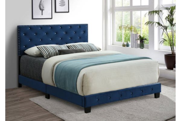 5652 Blue Upholstered Platform Bed