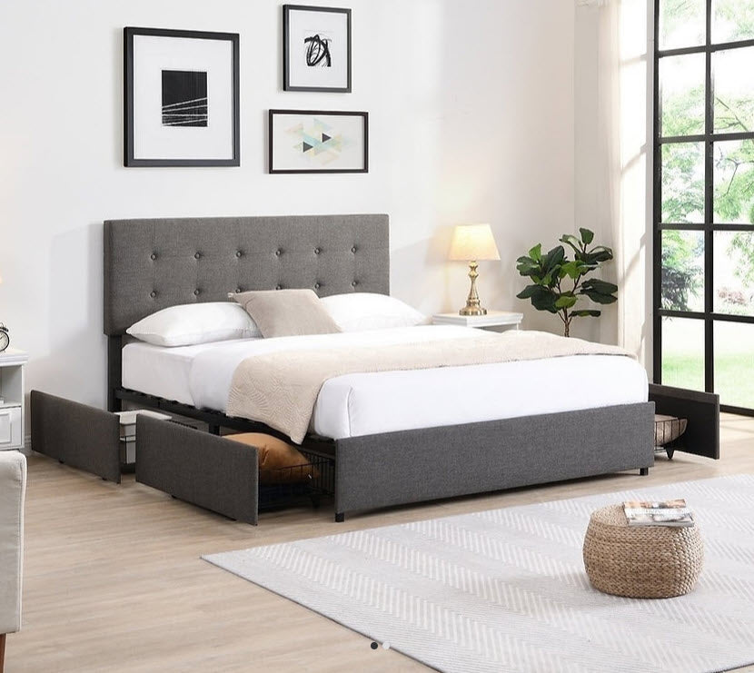 5693 Grey Upholstered Platform Bed