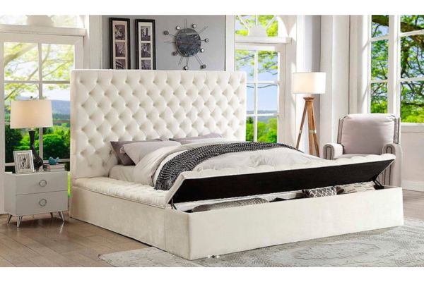 5792 Creme Upholstered Platform Bed