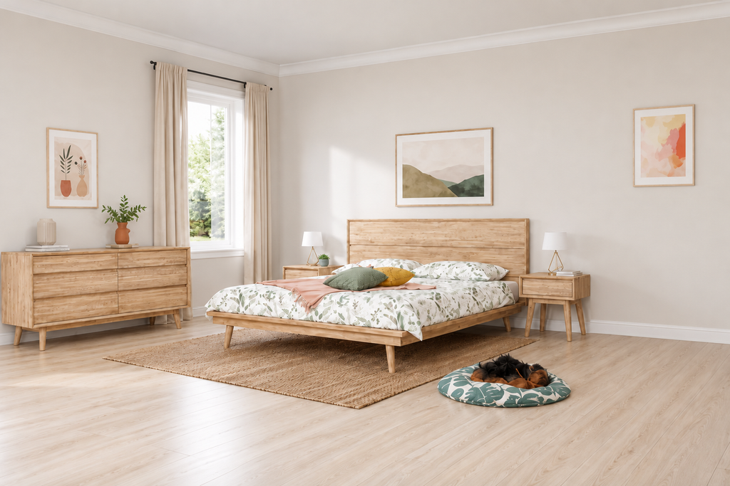 LH Gia Light Driftwood Acacia Wood Bedroom Set – Queen or King Platform Bed