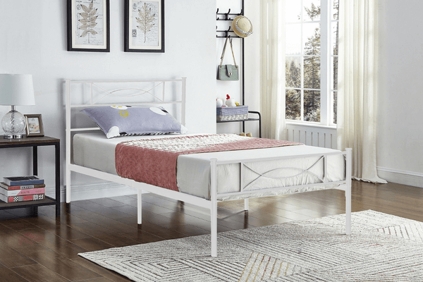 IF-154W White Metal Platform Bed Frame