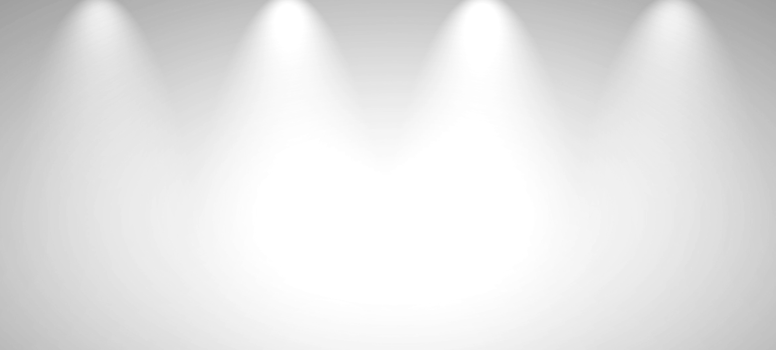 A minimalist gray studio backdrop with four spotlights shining down onto a seamless white floor, designed as a photography background or empty stage scene.