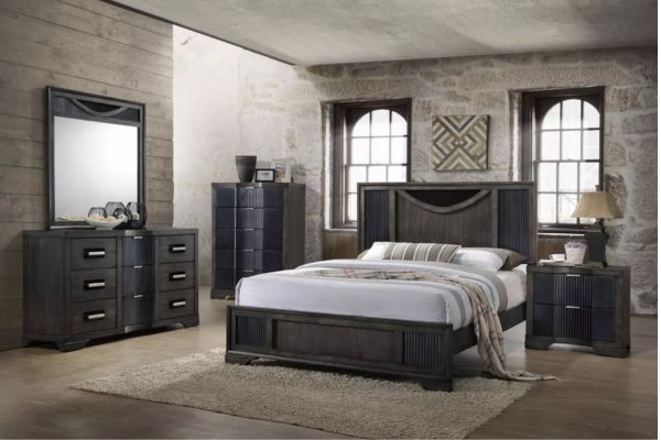 Global Grey and Black Routered Bedroom Set