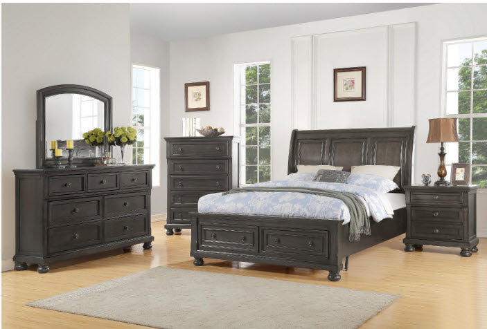 Dark Grey Sleigh Storage Bedroom Set