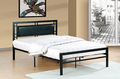 IF141B Black Metal Platform Bed with Padded Faux Leather Headboard