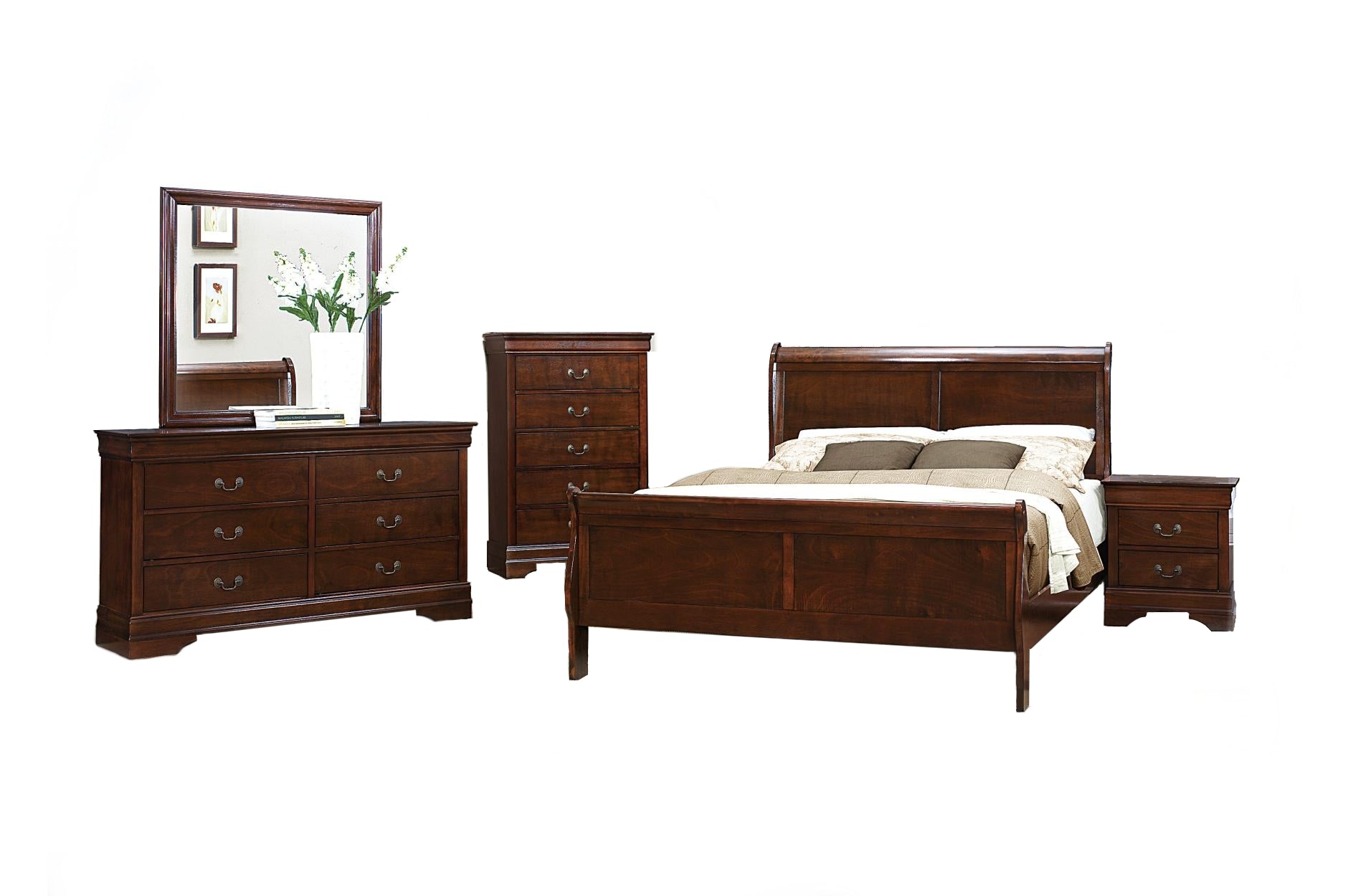 Mazin Louis Philippe Sleigh Bedroom Set – Cherry