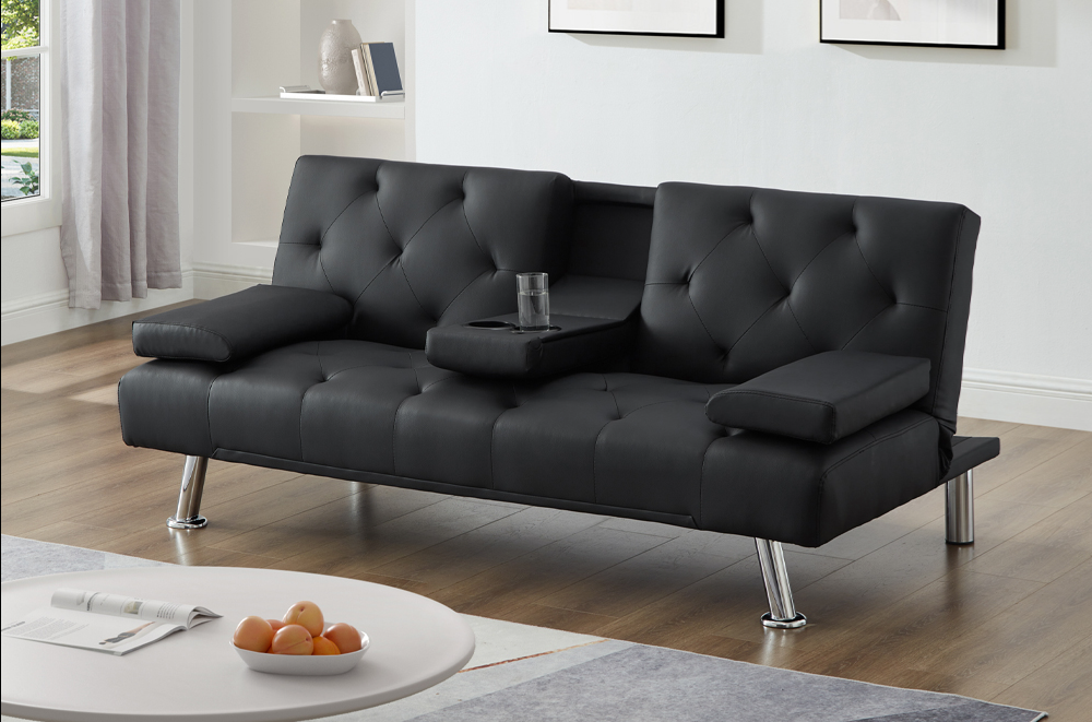 IF8091 Black Leather Klick Klack Sofa Bed