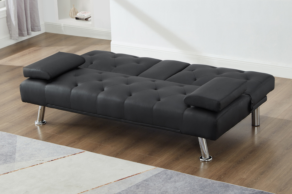 IF-8091 Black PU Leather Klick Klack Sofa Bed