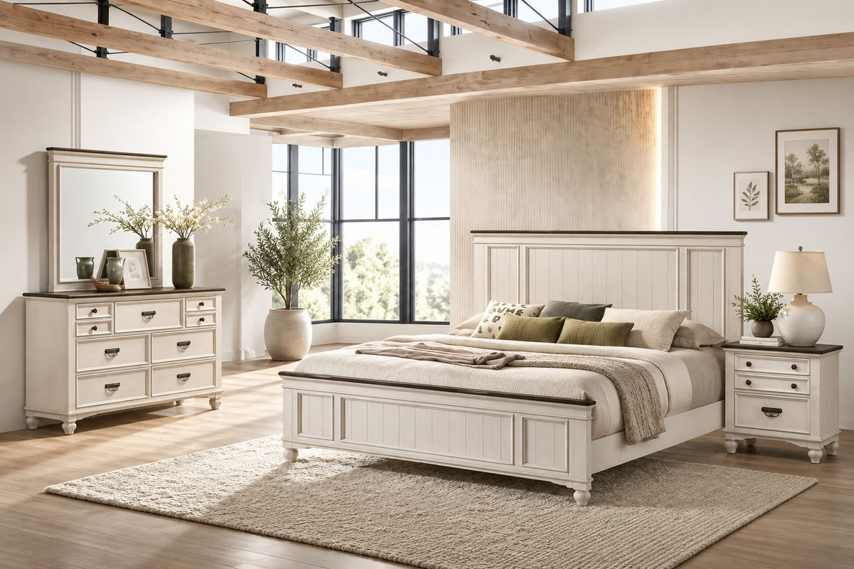 Global Furniture Antique White Two Tone Bedroom Set