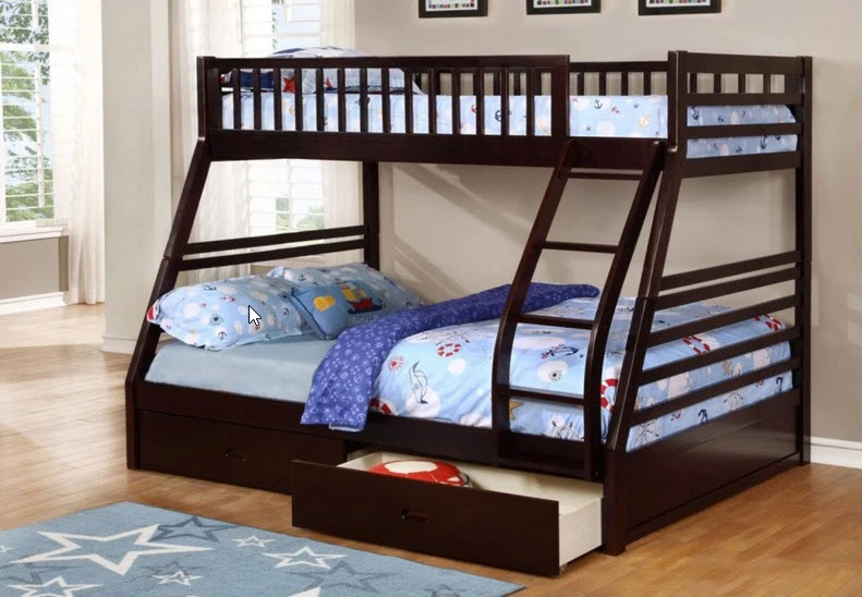 B117 Single/Double Wood Bunk Bed with 2 Drawers – 4 Colours