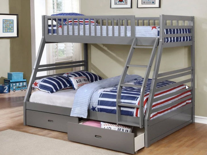 B117 Single/Double Wood Bunk Bed with 2 Drawers – 4 Colours