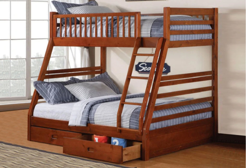B117 Single/Double Wood Bunk Bed with 2 Drawers – 4 Colours