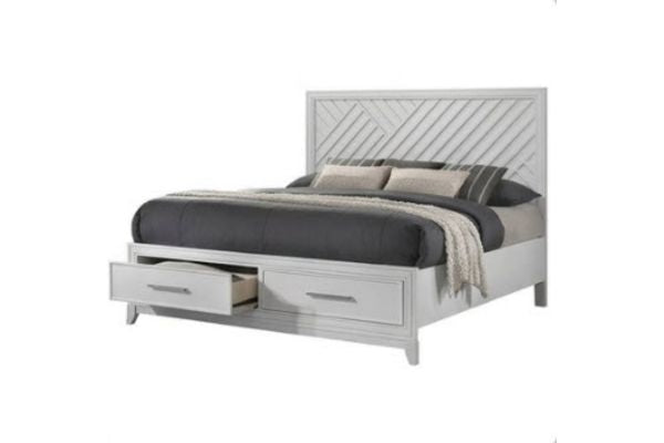 Global Furniture White Lattice Storage Bedroom Set – Double, Queen or King Platform Bed