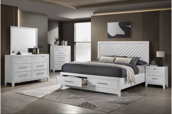 Global Furniture Lattice Storage Bedroom Set - White