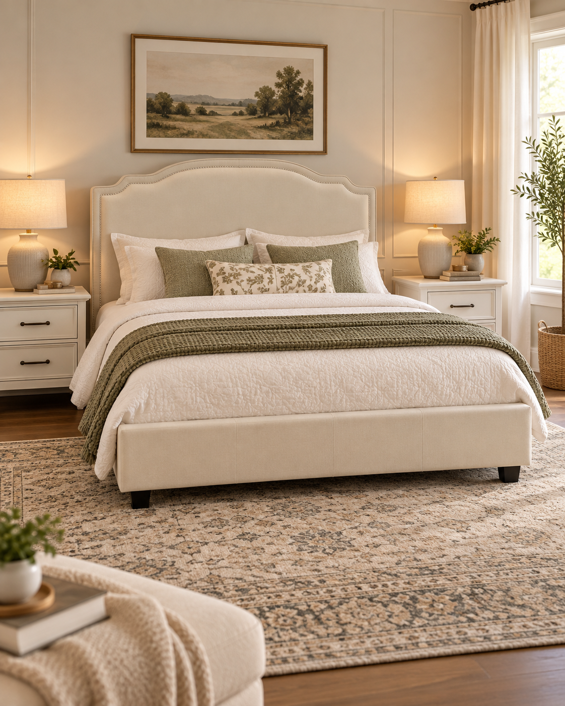Rosemount R193 Winged Scalloped Upholstered Platform Bed ***FLOOR MODEL***