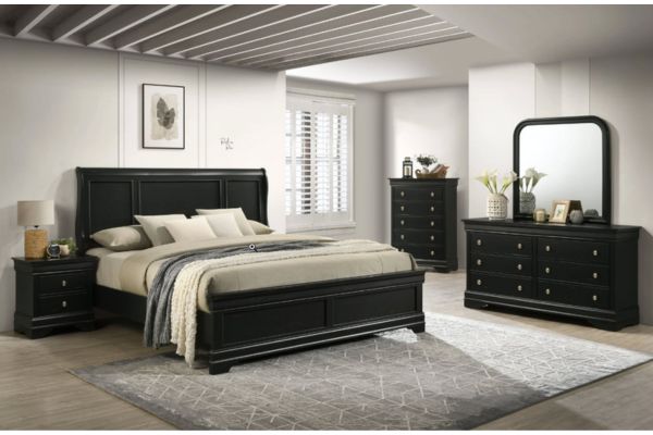 Global Furniture Black Panal Sleigh Bedroom Set