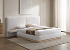 IFDC IF-5927 Ivory Upholstered Platform Bed with Floating Nightstands – Queen or King