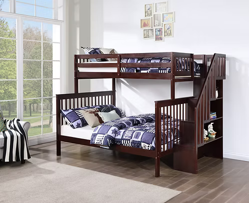 IF 1850 Espresso Twin Over Double Bunk Bed with Storage