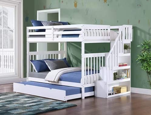 IF 1857 White Espresso Double Over Double Bunk Bed with Storage